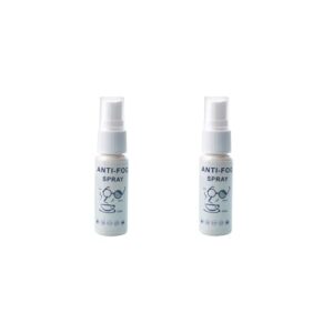 Zwei Fläschchen Anti-Beschlag-Spray für Brillen, 20ml, geeignet für Schwimmbrillen und alle Gläser, auf neutralem Hintergrund.