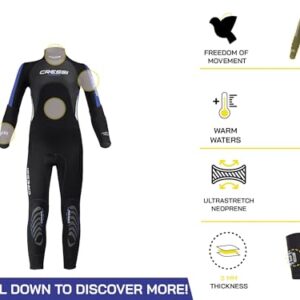 Cressi Kinder Morea Jr Monopiece Wetsuit, Neoprenanzug für den Wassersport von Kindern, 3mm Ultrastretch, Schwarz/Blau/Grau, XXS (5/6 Jahre)