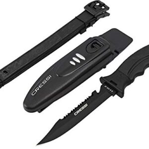 Tauchmesser von Cressi, hochwertiges Produkt für Tauchgänge und Unterwasserjagden, ergonomischer Griff, schwarze Beschichtung der Klinge