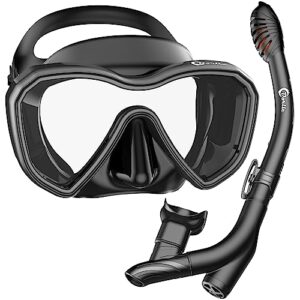 Dorlle Schnorchelset, Neu Verbesserte Panorama Schnorchelmaske, wasserdichte Tauchmaske Anti-Fog Anti-Leck aus Gehärtetem Glas