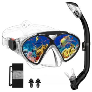 Kinder-Schnorchelset mit Taucherbrille, Dry-Schnorchel und Anti-Fog-Panorama-Weitblick-Tauchmaske für Junge Mädchen