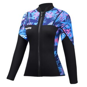 Frauen Neoprenanzug, 2mm ultra-stretch Neoprene, langarmiger Komfort für Surfen und Tauchen, YKK Frontreißverschluss, Violett, Damenmode