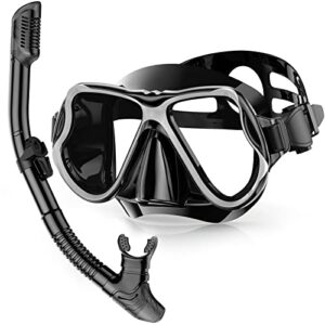 Trocken Schnorchelset, Anti-Fog und Panorama-Weitblick Tauchmaske für Erwachsene, leichtes Atmen und professionelles Schnorchel Set mit weichem Mundstück