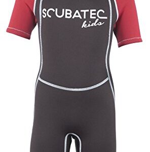 Neopren Shorty für Kinder, SCUBATEC 3mm Kindershorty Kids Wave, schwarz-rot, Größe 140-146 (M)