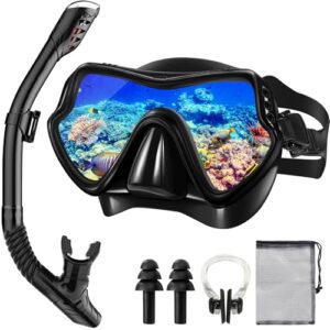 Schnorchelset für Erwachsene mit Taucherbrille und Dry-Schnorchel, Verstellbares Silikonband Schnorchelmaske mit gehärtetem Glas, Anti-Leck Schwimmmaske