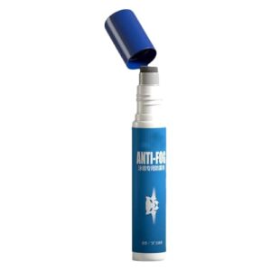 Antibeschlagmittel für Schwimmbrille in blau/lila Flasche, ideal für klare Sicht beim Schwimmen, Schnorcheln und Tauchen.