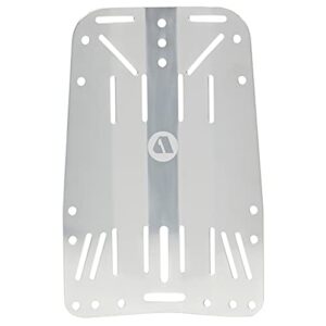 Apeks WTX Backplate aus Aluminium in silberner Farbe, stabile und leichte Rückplatte für Taucher, geeignet für technische Tauchgänge.