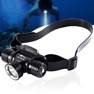 Wiederaufladbare Taucher-Stirnlampe APLOS H900 mit 3000 Lumen in schwarzem, funktionalem Design, ideal für Unterwasserabenteuer bis zu 60 Meter Wassertiefe.