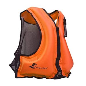 Aufblasbare Jacke in leuchtendem Orange für Wassersport. Ideal zum Schwimmen, Kajakfahren und Schnorcheln, mit praktischem Design und optimaler Sichtbarkeit.