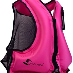 Auffällige pinke aufblasbare Jacke für Wassersport wie Schwimmen, Kajakfahren, Angeln und Schnorcheln, bietet optimalen Auftrieb und Sicherheit im Wasser.