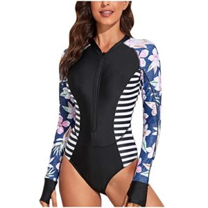 Modischer Damen-Badeanzug Bauchweg Neoprenanzug mit floralem Design und langen Ärmeln, ideal für Surfen und Schwimmen.
