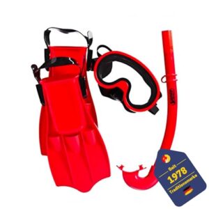 Best Sporting Tauchset Guppy in Rot, bestehend aus Flossen, Schnorchel und Taucherbrille für Kinder in Größe 31-34, geeignet für Wassersport und Schnorcheln.