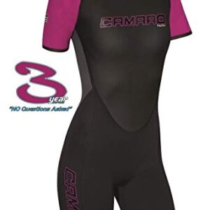 CAMARO Flex Skin Damen Neopren Shorty in Schwarz mit Pink-Akzenten für Wassersportarten, 2XL (44)