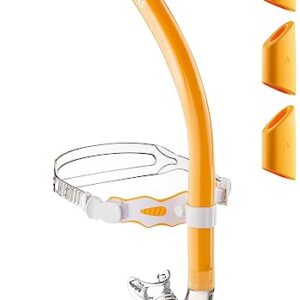 CAPAS Training Schnorchel in Orange und Weiß mit flexiblem Mundstück und verstellbarem Kopfband für optimales Schwimmtraining.