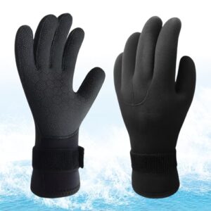 Schwarze Neoprenhandschuhe mit Anti-Rutsch-Oberfläche und verstellbarem Handgelenkverschluss für Wassersportaktivitäten.