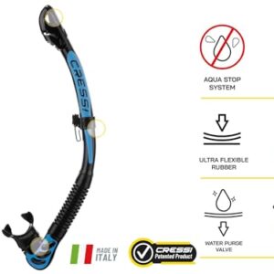 Cressi Alpha Ultra Dry Schnorchel in Schwarz und Blau, geeignet für Schnorcheln, Apnoe und Tauchen, mit ergonomischem Design und Ultra Dry Technologie.