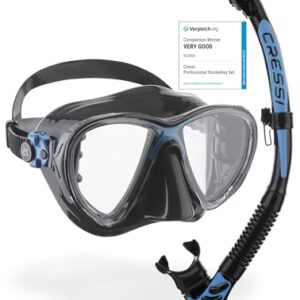 CRESSI Combo Big Eyes und Alpha UD Schnorchelset in Schwarz und Blau für Tauchen und Schnorcheln, bestehend aus einer innovativen Taucherbrille und ergonomischem Schnorchel.