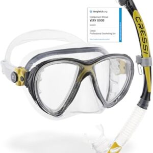 CRESSI Schnorchelset mit Big Eyes+Alpha UD Maske und Schnorchel, transparent/gelb, Einheitsgröße für Erwachsene zum Tauchen und Snorkeln