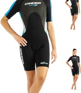 Cressi Damen Med X Lady Shorty Neoprenanzug in Schwarz, Blau und Silber, ideal für Wassersportarten wie Schnorcheln und Surfen, bietet Komfort und Flexibilität.