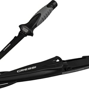 Cressi Erwachsene Finisher Knife in Schwarz - ergonomisches Tauchermesser mit Sicherheitsblockierung und rutschfestem Griff für Underwasserabenteuer