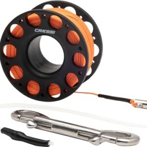 CRESSI Finger Spool in Schwarz mit 30 Metern Tauchschnur und SS Bolt Snap, ideal für Taucher und Unterwasser-Abenteuer.