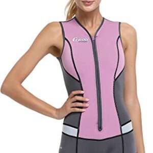 Damen Neoprenbadeanzug von Cressi in Pink und Grau, ideal für Wassersport, mit sportlichem Schnitt und durchgehendem Reißverschluss.