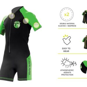 Cressi Little Shark Jr Shorty 2mm neoprensuit für Kinder im Alter von 5 bis 6 Jahren in Schwarz und Lime, ideal für Wassersport und UV-Schutz.