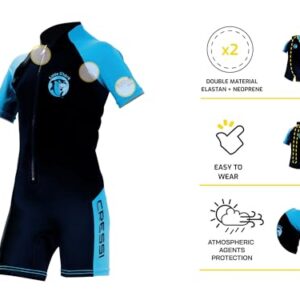 Cressi Little Shark Jr Shorty 2mm Kurzarm Neoprenanzug für Kinder in Schwarz/Blau, ideal für Wassersport wie Schwimmen und Schnorcheln.