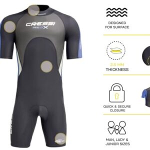 Cressi Med X Men's Shorty Neoprenanzug für Herren in Schwarz mit blauen Ärmeln, 2.5 mm Neopren, ideal für Wassersportarten wie Surfen und Schwimmen.