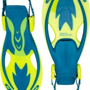 Cressi Rocks Premium Kinder Flossen in Blau mit leuchtend gelben Akzenten, ideal für Schnorcheln und Schwimmen. Ergonomisches Design für Komfort und Sicherheit.