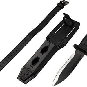 Cressi Supertotem Tauchmesser mit 12,4 cm Klinge aus rostfreiem Stahl und ergonomischem Griff in schwarzem Design, inklusive praktischer Kunststoffscheide und Befestigungsriemen für sicheren Transport.