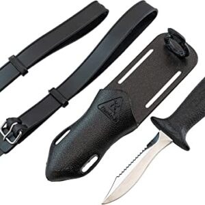 Cressi Tauchermesser Killer mit glänzender Klinge aus hochwertigem Edelstahl, ergonomischem schwarzen Griff und stabilen Riemen für sichere Handhabung unter Wasser.