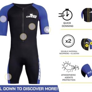 Cressi Tiburon Man Shorty Wetsuit 2mm für Männer, ideal geeignet für Schnorcheln, Schwimmen und Wassersport, mit kurzem Reißverschluss und modernen Design in Schwarz und Blau.