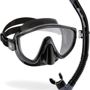 CRESSI Tino + Scilla Kombiset in Schwarz/Titan - Unisex Tauchermaske mit breiten Gläsern und Schnorchel mit Trockenventilsystem. Optimal für Schnorcheln und Tauchen.