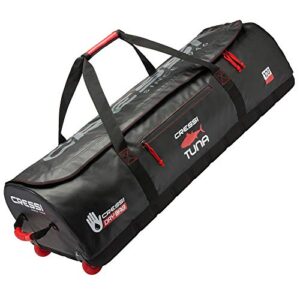 Cressi Tuna Dry Wheel Bag, große wasserdichte Tragetasche mit Rollen, ideal für Tauchen, Surfen und Reisen. Schwarz/Rot, 120 Liter.