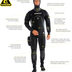 Cressi Men's Desert Man Dry Suit 4mm HD Trockenanzug in Schwarz/Grau für Wassersport, Größe XXL/6