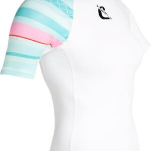 Cressi Unisex-Adult Shield Lady Rash Guard in Weiß/Aquamarin, ideal für Wassersport wie Stand Up Paddling und Surfen, bietet UV-Schutz und hohen Tragekomfort.