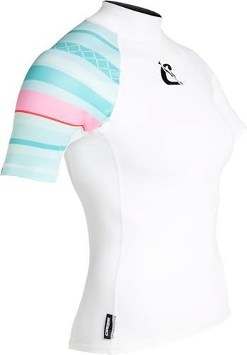 Cressi Unisex-Adult Shield Lady Rash Guard in Weiß/Aquamarin, ideal für Wassersport wie Stand Up Paddling und Surfen, bietet UV-Schutz und hohen Tragekomfort.