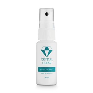 Crystal Clear Swim Dive Anti Fog Spray in einer handlichen 30 ml Flasche mit Sprühkopf, ideal für Schwimm- und Taucherbrillen.