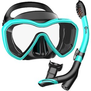 Dorlle Schnorchelset mit Panorama Schnorchelmaske und Schnorchel in aquamarin für optimales Schnorcheln und Sicht unter Wasser.