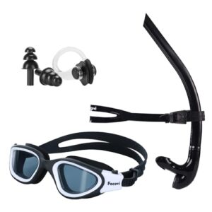 Focevi Schwimmen Schnorchel Set mit Schwimmbrille, Schnorchel und Ohrstöpseln für effektives Wassertraining im Pool und Freiwasser, geeignet für Erwachsene und Kinder ab 12 Jahren.