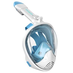 G2RISE Schnorchelmaske für Kinder und Erwachsene in Weiß und Blau mit 180° Panoramaansicht, ideal zum Schnorcheln und Erkunden der Unterwasserwelt