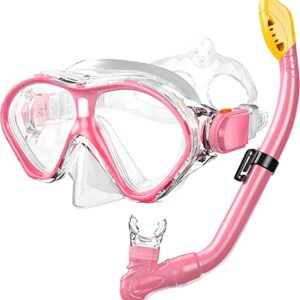 Schnorchelset für Kinder mit farbiger Taucherbrille und Schnorchel in Rosa, ideal für Schnorchelabenteuer im Wasser.