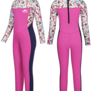 Gogokids Kinder Neoprenanzug für Mädchen in leuchtendem Pink mit langen Ärmeln, ideal für Wassersport und UV-Schutz 50+