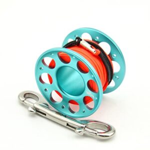 Guangcailun FXL-952 Spool Reel in Blau mit orangefarbener Schnur und silbernem Karabinerhaken, ideal für Outdoor-Sport und Angeln, 15 Meter Polyesterschnur.