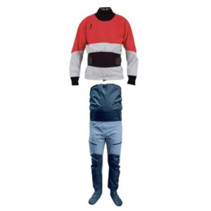 Hcclijo Kajak-Trockenanzug-Set für Herren und Damen, wasserdichte Paddeljacke und Wathose in rot, ideal für Kajakfahren, Rafting und Angeln.
