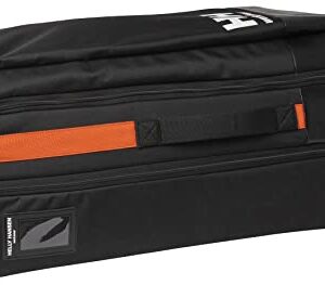Robuster schwarz-oranger Trolley mit 95 Litern Volumen, ideal für den Transport von Ausrüstung auf Baustellen, Reisen oder Sport.