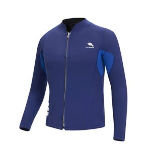 Herren-Neoprenanzug 2 mm dick, langärmlige Jacke in Blau mit Reißverschluss für Wassersport, Größe 4XL