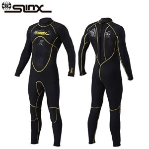 Schwarzer Herren Neoprenanzug mit langen Ärmeln für Wassersportarten wie Surfen, Schnorcheln und Tauchen, aus 3 mm SCR-Neopren, bietet optimale Wärmedämmung und Bewegungsfreiheit.