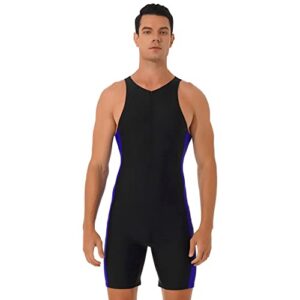 Ärmelloser Herren Neoprenanzug in Schwarz und Blau, ideal für Wassersport, gezeigt von einem männlichen Model mit sportlicher Figur.